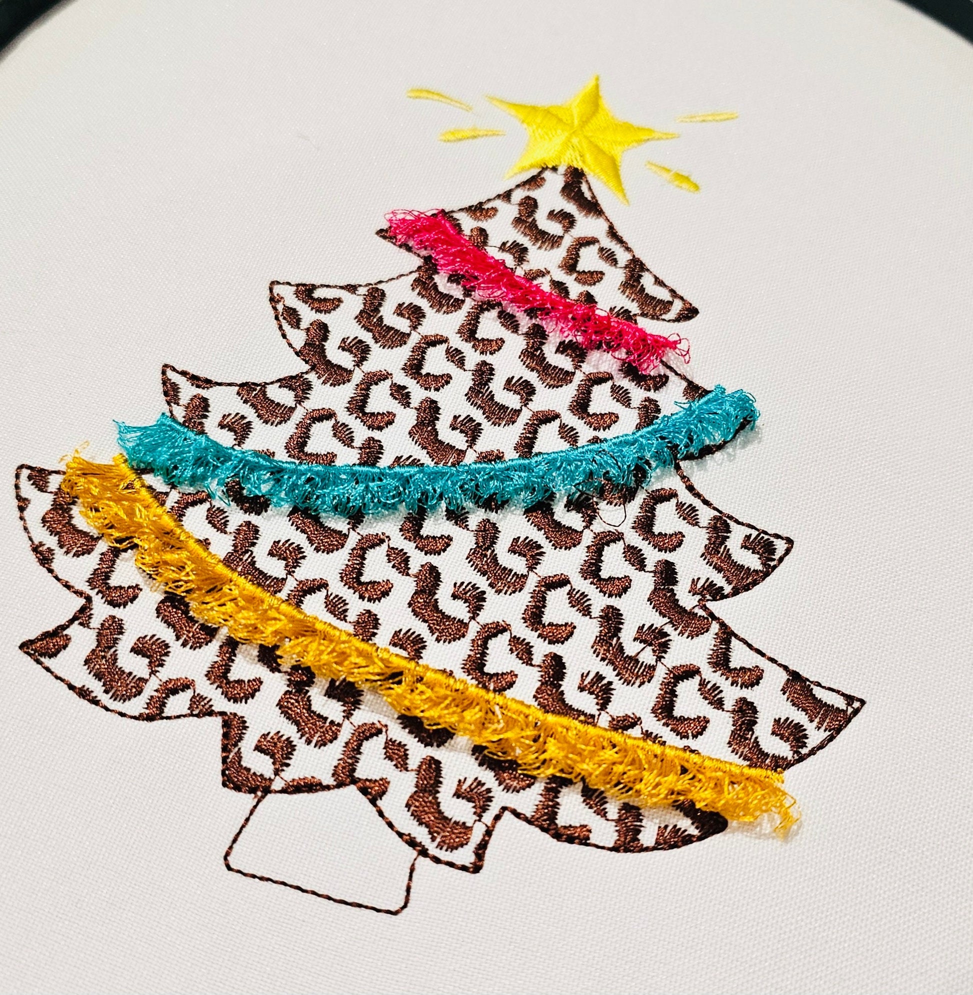 Leopard Spots Christmas Tree With Fringed Fluffy Garland Light Stitch Machine Embroidery Designs Extraordinary Spruce Sizes 4, 5, 6, 7inches - Etsy