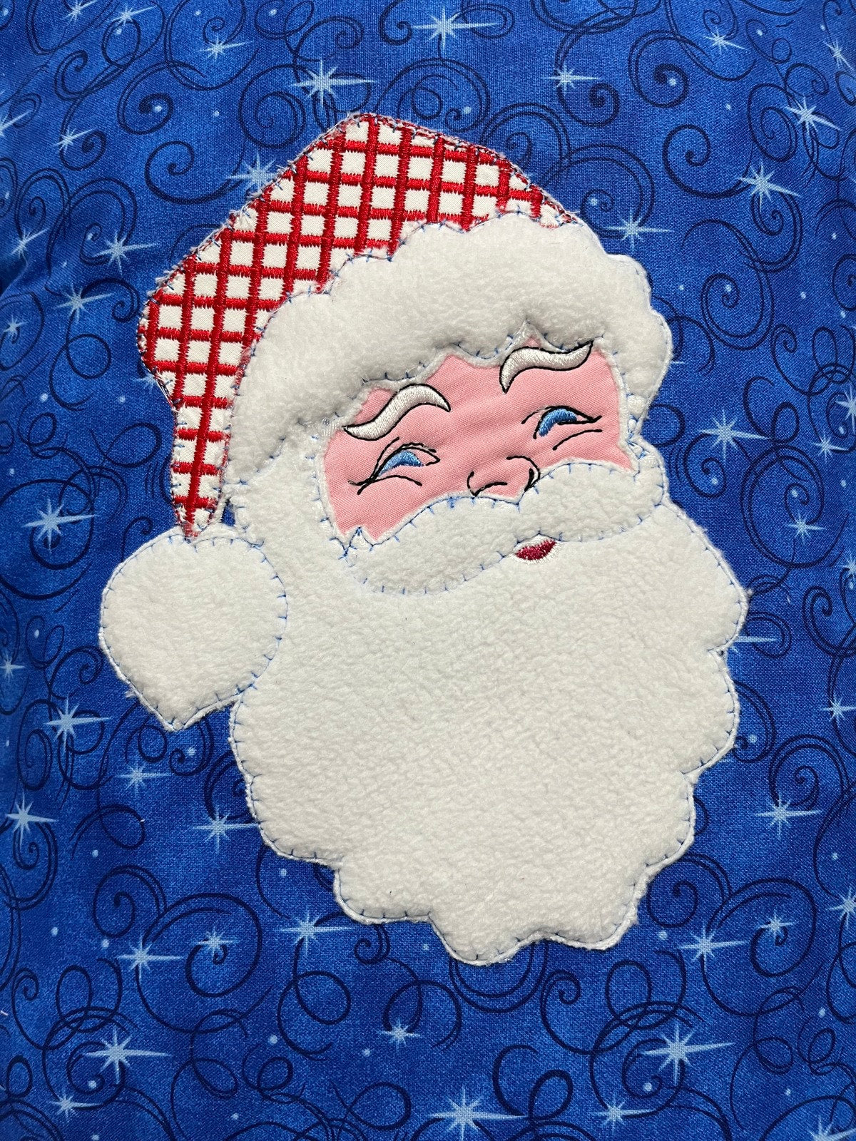 Quick light stitch Santa Claus raggedy edge Applique machine embroidery designs Christmas Santa head plaid gingham hat for hoop 4x4 5x7 6x10