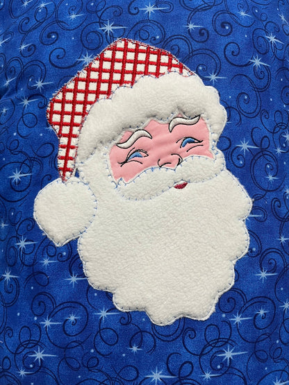 Quick light stitch Santa Claus raggedy edge Applique machine embroidery designs Christmas Santa head plaid gingham hat for hoop 4x4 5x7 6x10
