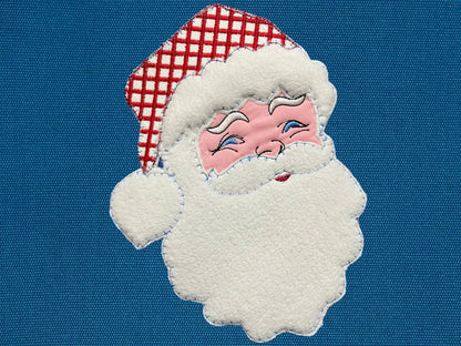 Quick light stitch Santa Claus raggedy edge Applique machine embroidery designs Christmas Santa head plaid gingham hat for hoop 4x4 5x7 6x10