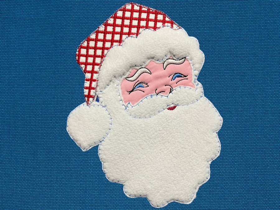Quick light stitch Santa Claus raggedy edge Applique machine embroidery designs Christmas Santa head plaid gingham hat for hoop 4x4 5x7 6x10