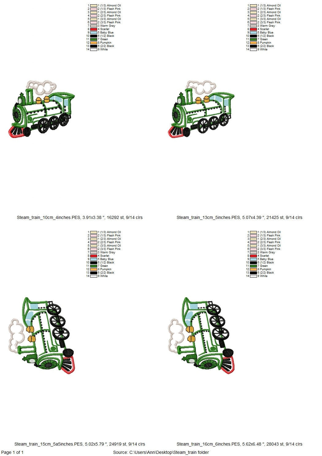 Real steam train locomotive vehicle applique machine embroidery designs