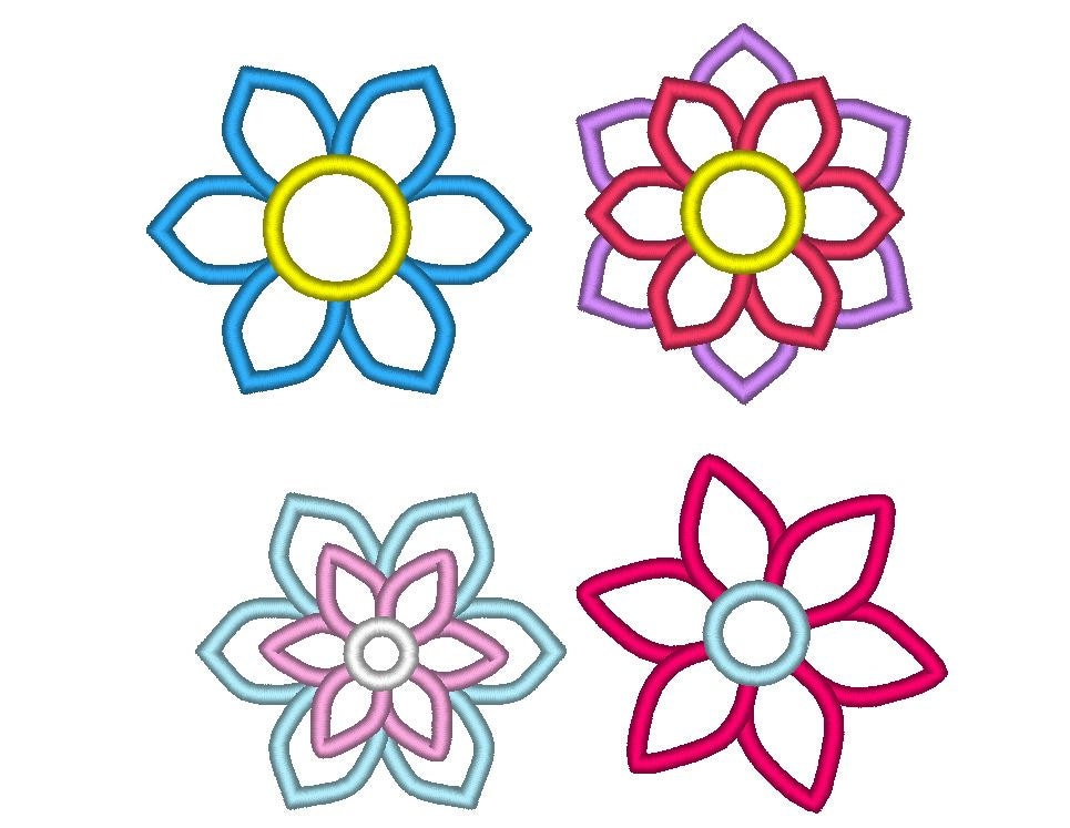 Floral Flower Set of 4 applique machine embroidery designs