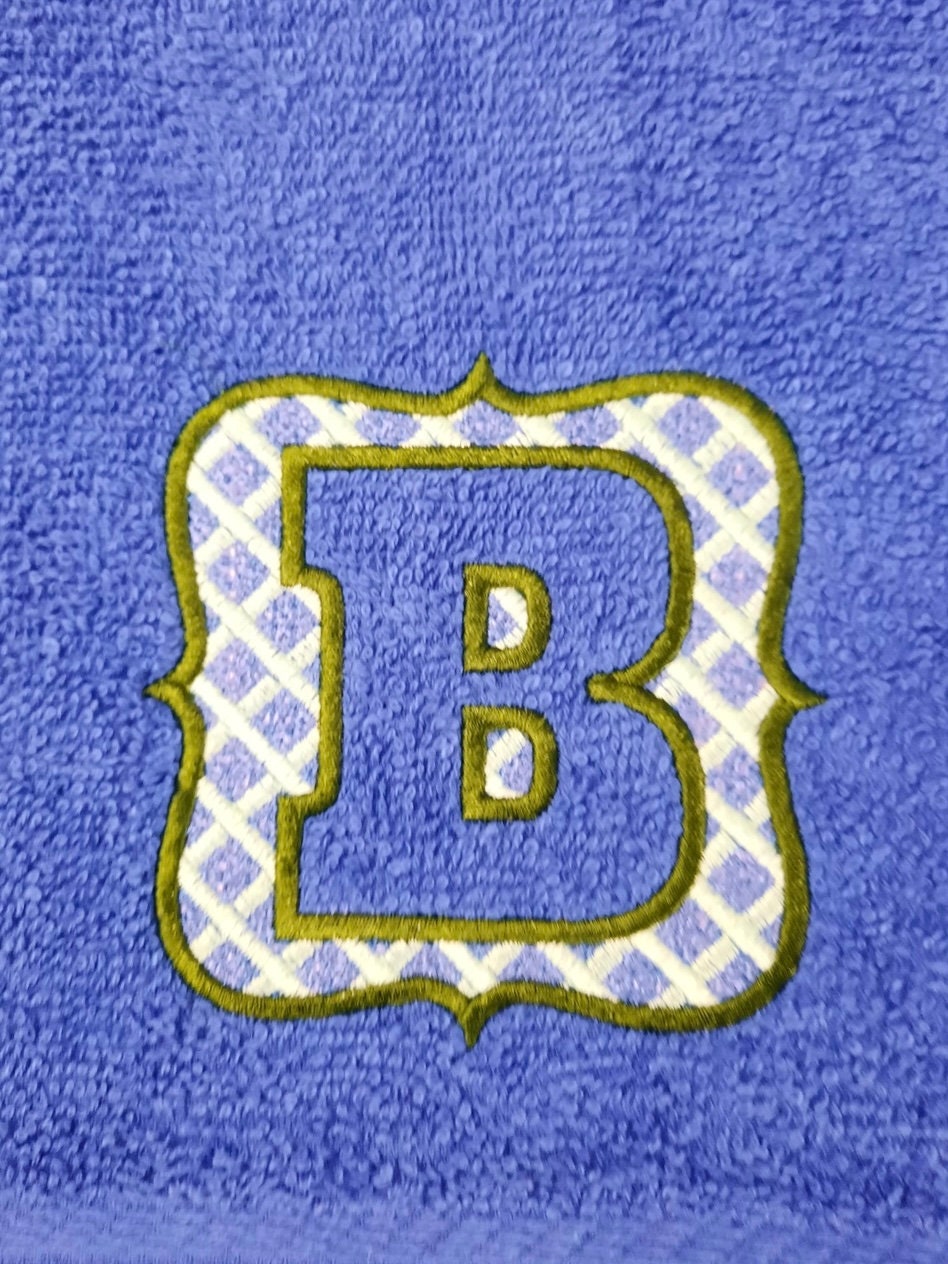 Embossed terry towel Bold Monogram letters A-Z in plaid checkered Frame machine embroidery designs for hoop 4x4, 5x7 wedding birthday gift
