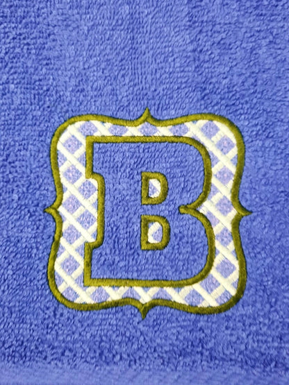 Embossed terry towel Bold Monogram letters A-Z in plaid checkered Frame machine embroidery designs for hoop 4x4, 5x7 wedding birthday gift