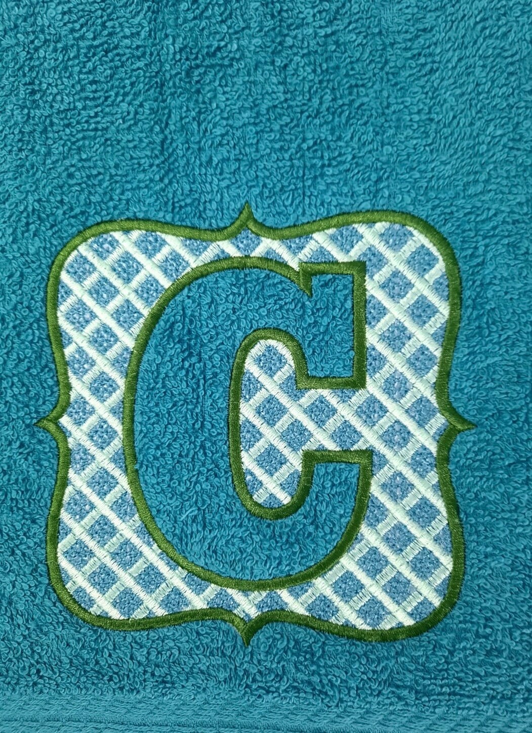 Embossed terry towel Bold Monogram letters A-Z in plaid checkered Frame machine embroidery designs for hoop 4x4, 5x7 wedding birthday gift
