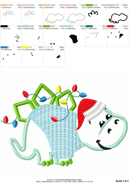 Little Christmas Dinosaur Applique machine embroidery design cute Dino knit sweater sweatshirt and Santa hat fringed fluffy 4, 5, 6 inches