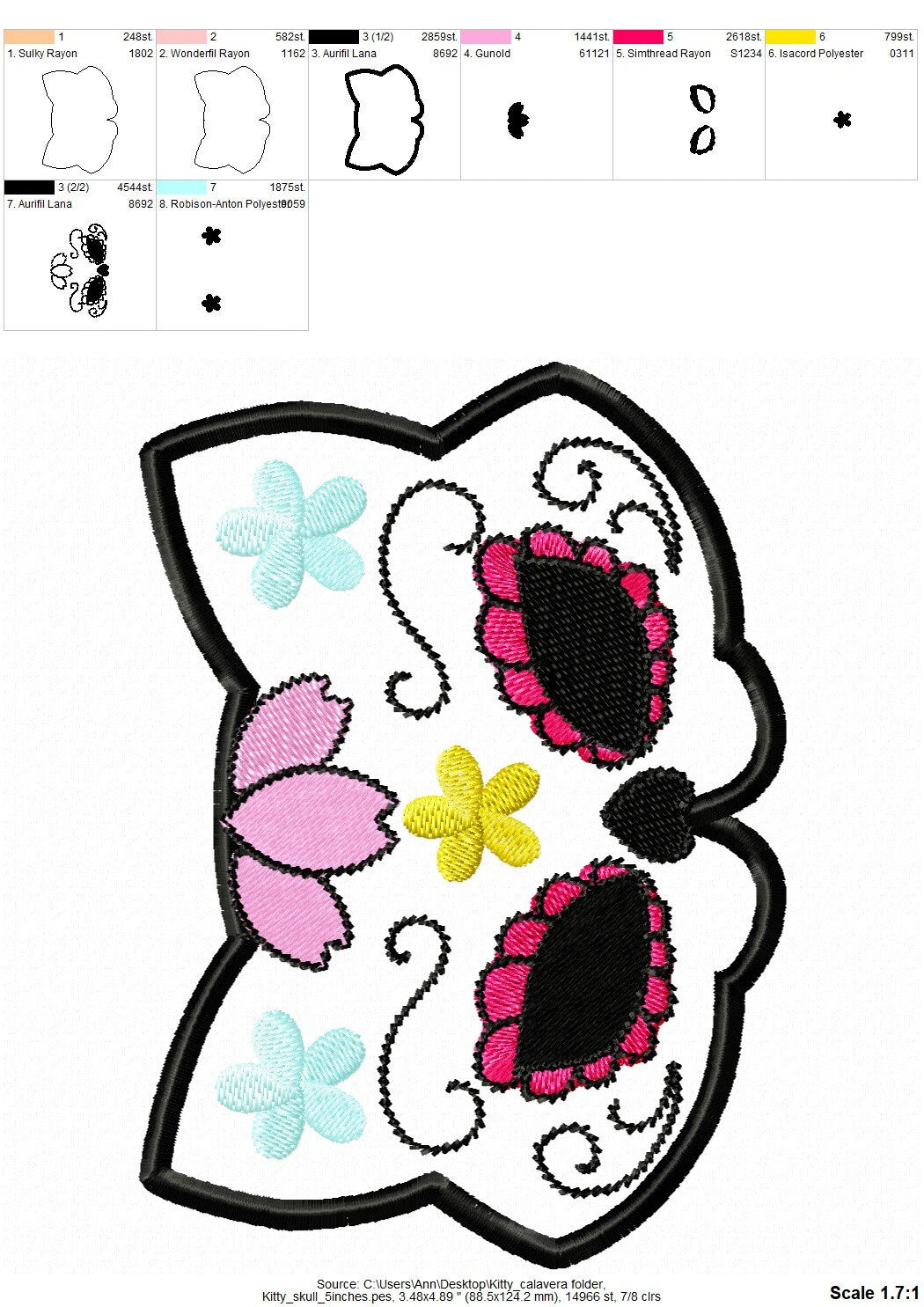 Day of the dead Calavera Kitty Cat sugar skull Set applique machine embroidery designs