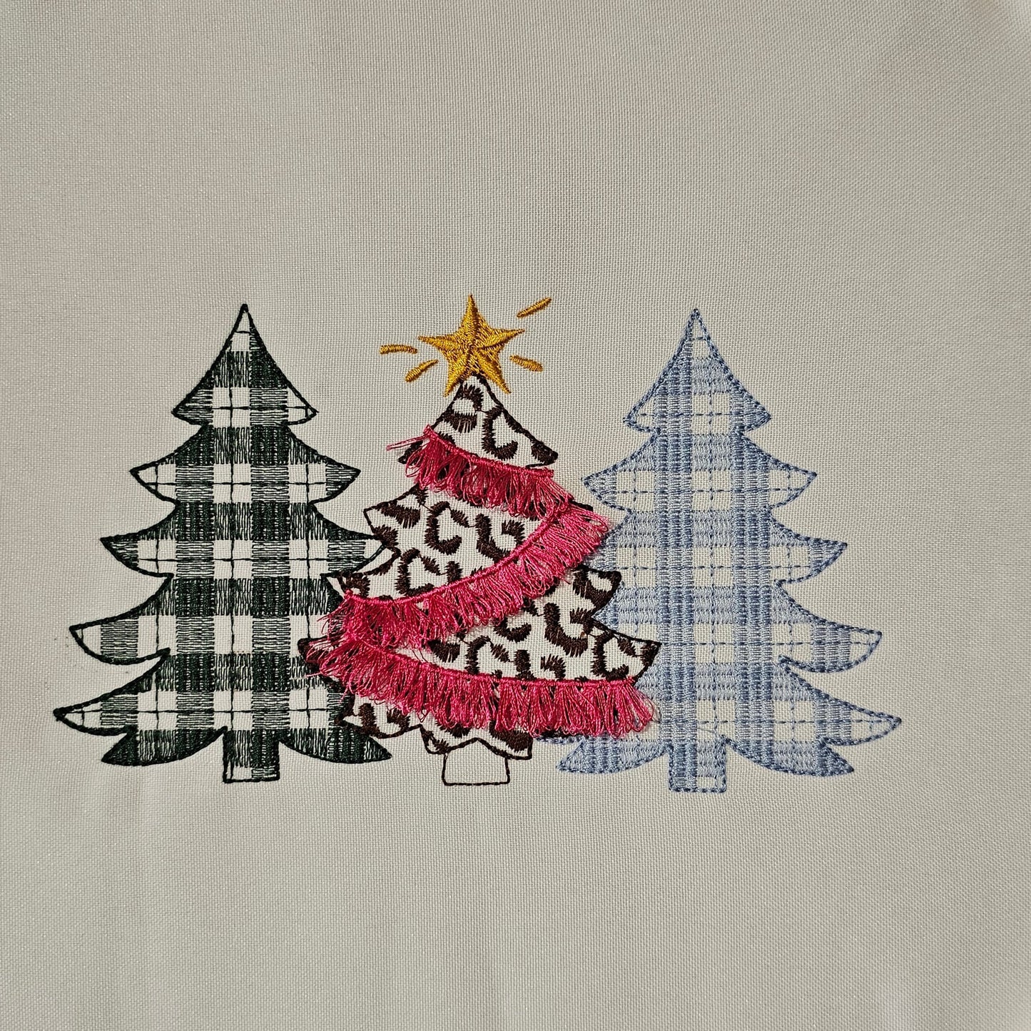 Baby gingham Christmas trees in a row machine embroidery designs checkered triple trees Woodlands Tree Trio many sizes from 4 up to 12 inch