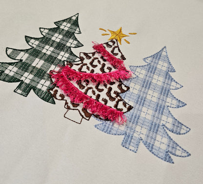 Baby gingham Christmas trees in a row machine embroidery designs checkered triple trees Woodlands Tree Trio many sizes from 4 up to 12 inch