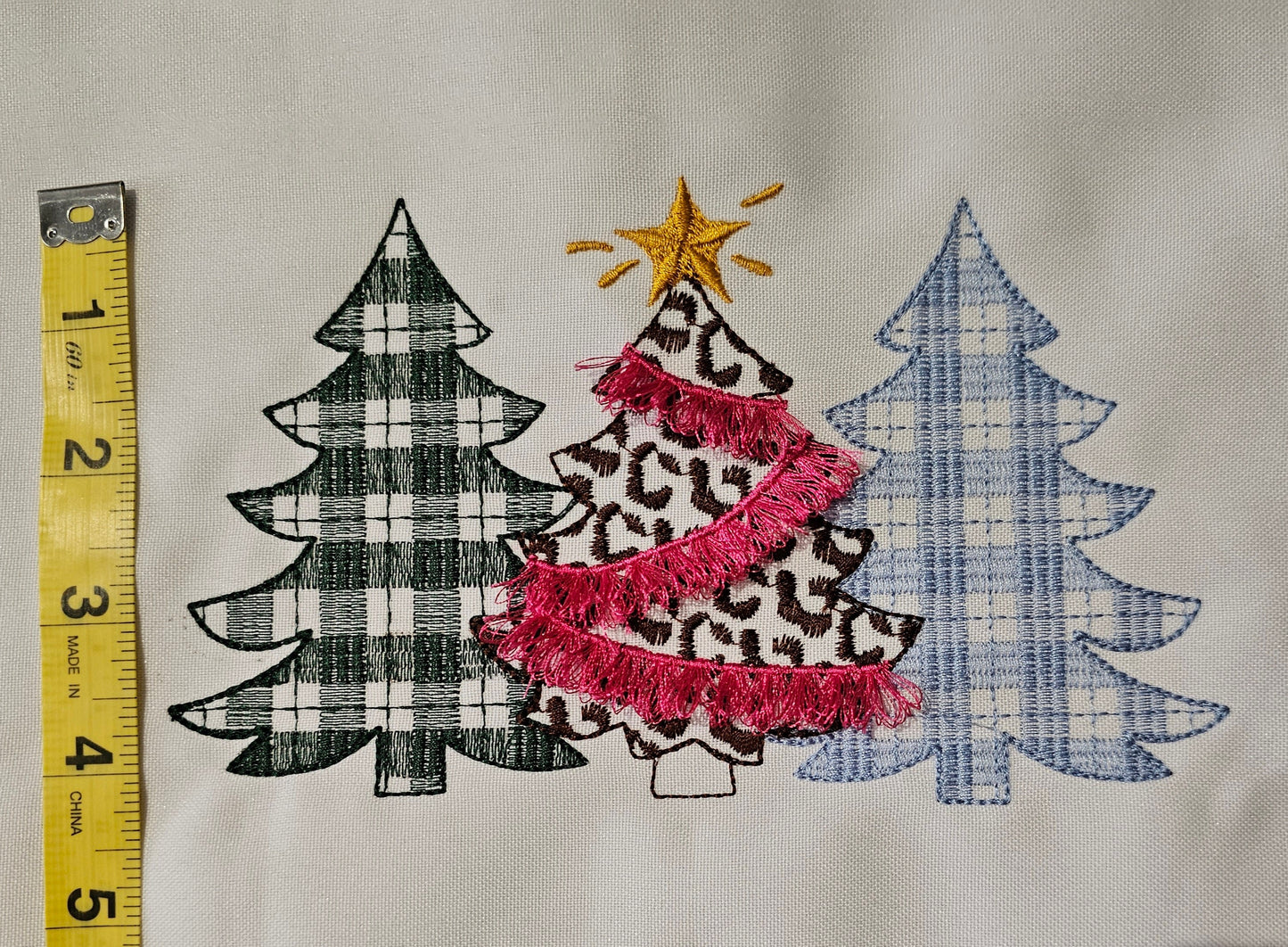 Baby gingham Christmas trees in a row machine embroidery designs checkered triple trees Woodlands Tree Trio many sizes from 4 up to 12 inch