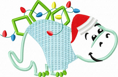 Little Christmas Dinosaur Applique machine embroidery design cute Dino knit sweater sweatshirt and Santa hat fringed fluffy 4, 5, 6 inches