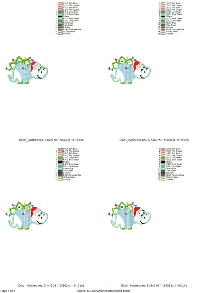 Little Christmas Dinosaur Applique machine embroidery design cute Dino knit sweater sweatshirt and Santa hat fringed fluffy 4, 5, 6 inches