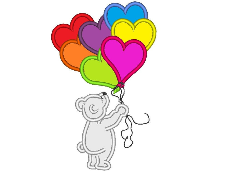 Teddy Bear with Heart Balloon Applique - image 1
