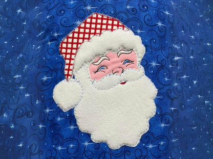 Quick light stitch Santa Claus raggedy edge Applique machine embroidery designs Christmas Santa head plaid gingham hat for hoop 4x4 5x7 6x10