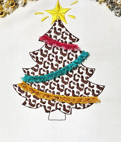 Leopard Spots Christmas Tree With Fringed Fluffy Garland Light Stitch Machine Embroidery Designs Extraordinary Spruce Sizes 4, 5, 6, 7inches - Etsy