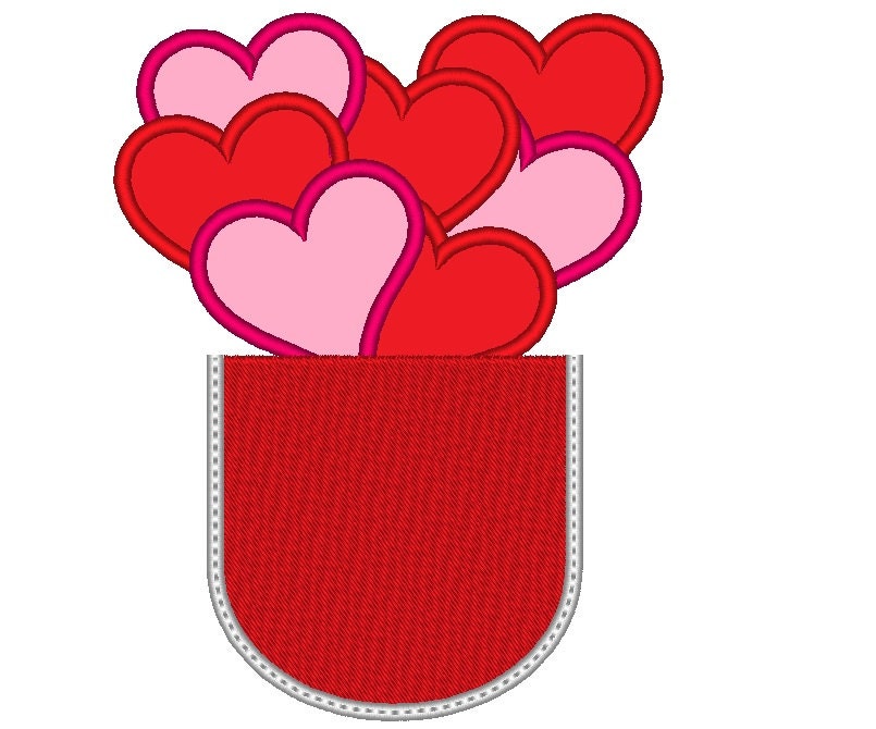 Real Valentine Pocket with heart applique machine embroidery designs in the hoop