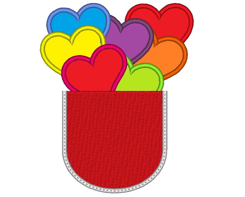 Real Valentine Pocket with heart applique machine embroidery designs in the hoop