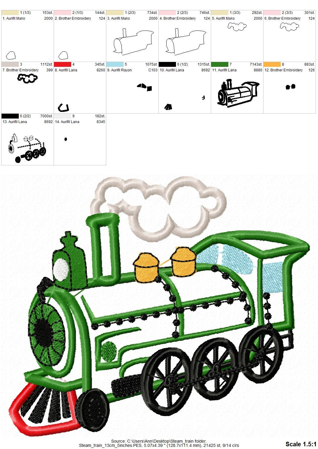 Real steam train locomotive vehicle applique machine embroidery designs