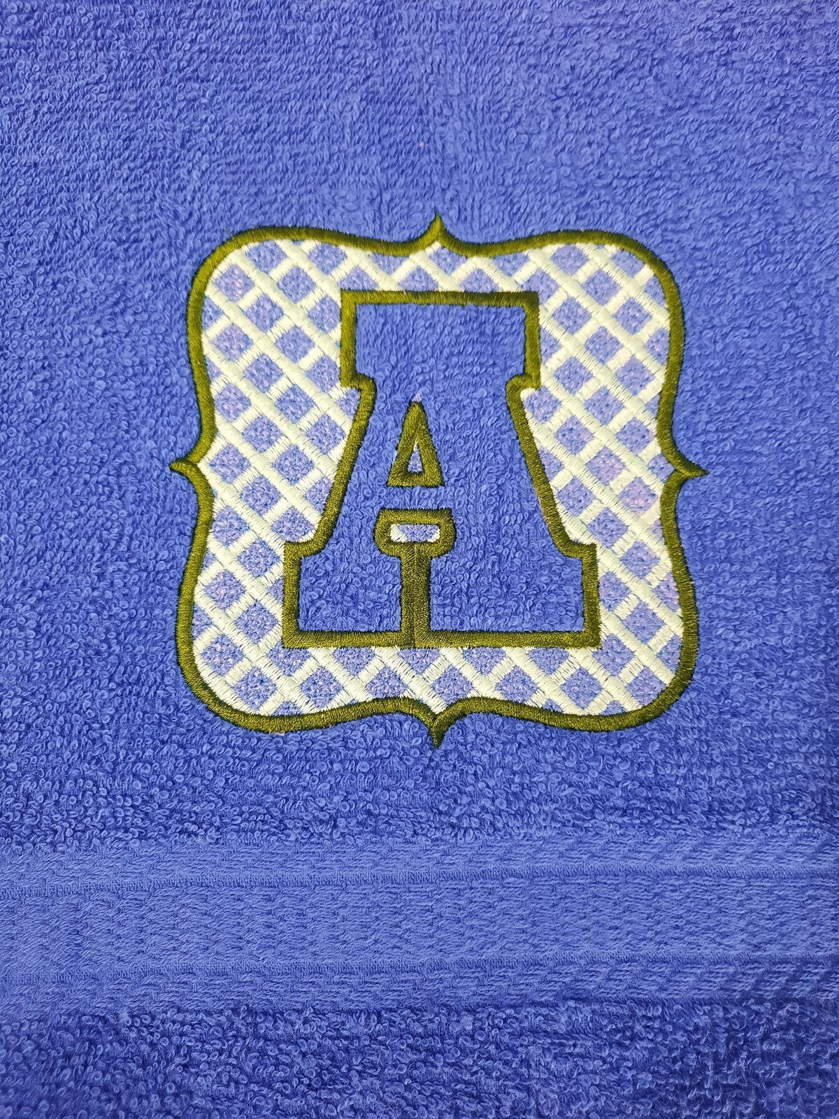Embossed terry towel Bold Monogram letters A-Z in plaid checkered Frame machine embroidery designs for hoop 4x4, 5x7 wedding birthday gift