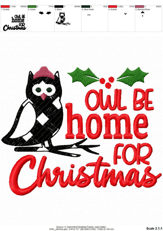 Owl be home for Christmas Merry Christmas gingham Happy Holidays Joy Kitchen dish towel quote one of the set machine embroidery designs