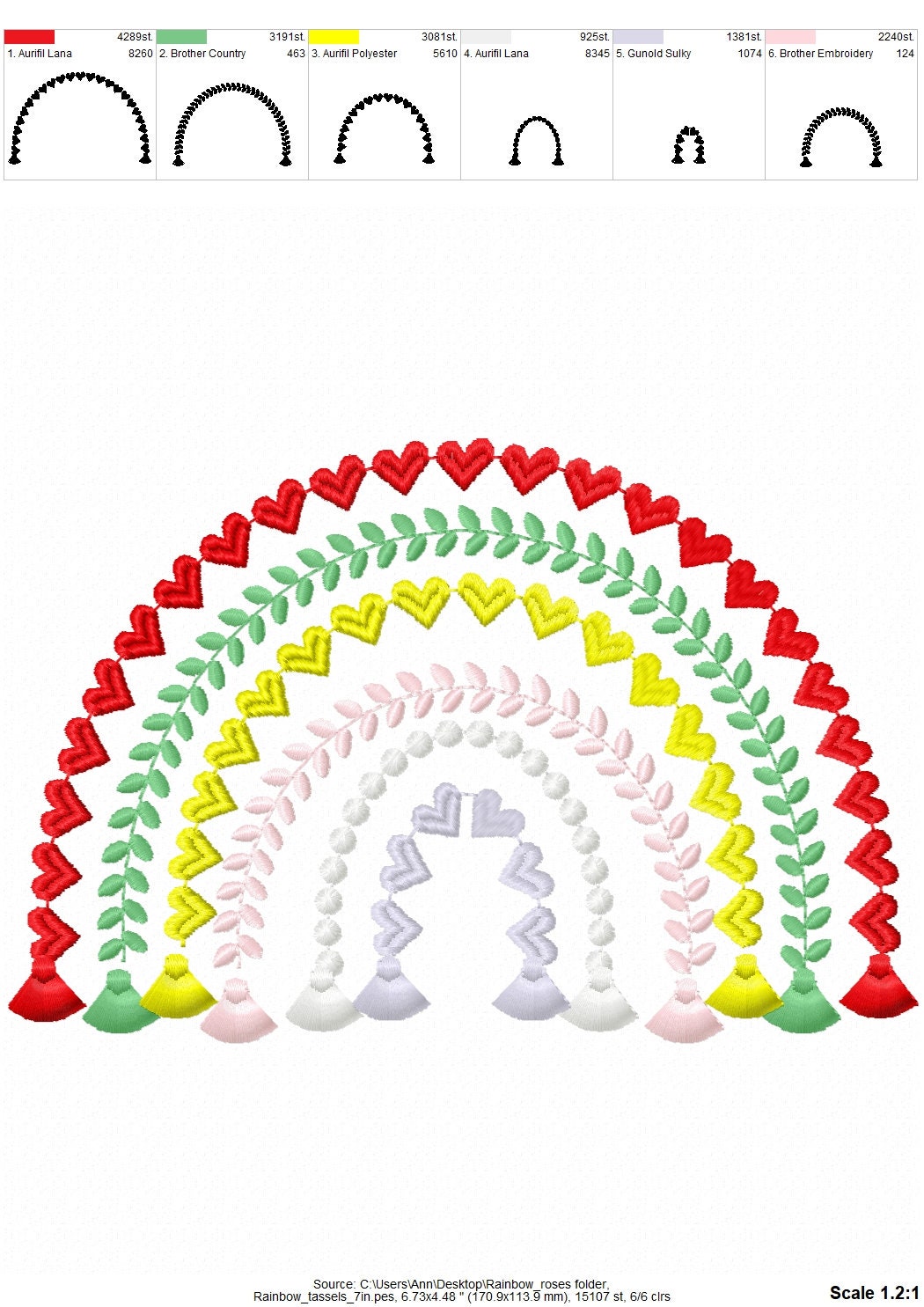 Heart Rainbow fringed tassels machine embroidery designs in assorted sizes girly pretty Heart Rainbow bottom tassels