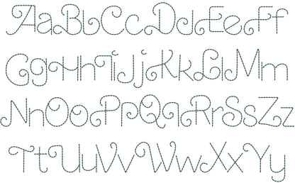 Hand stitch effect FONT machine embroidery designs in assorted mini sizes script alphabet letters, playful kids name seed stitch