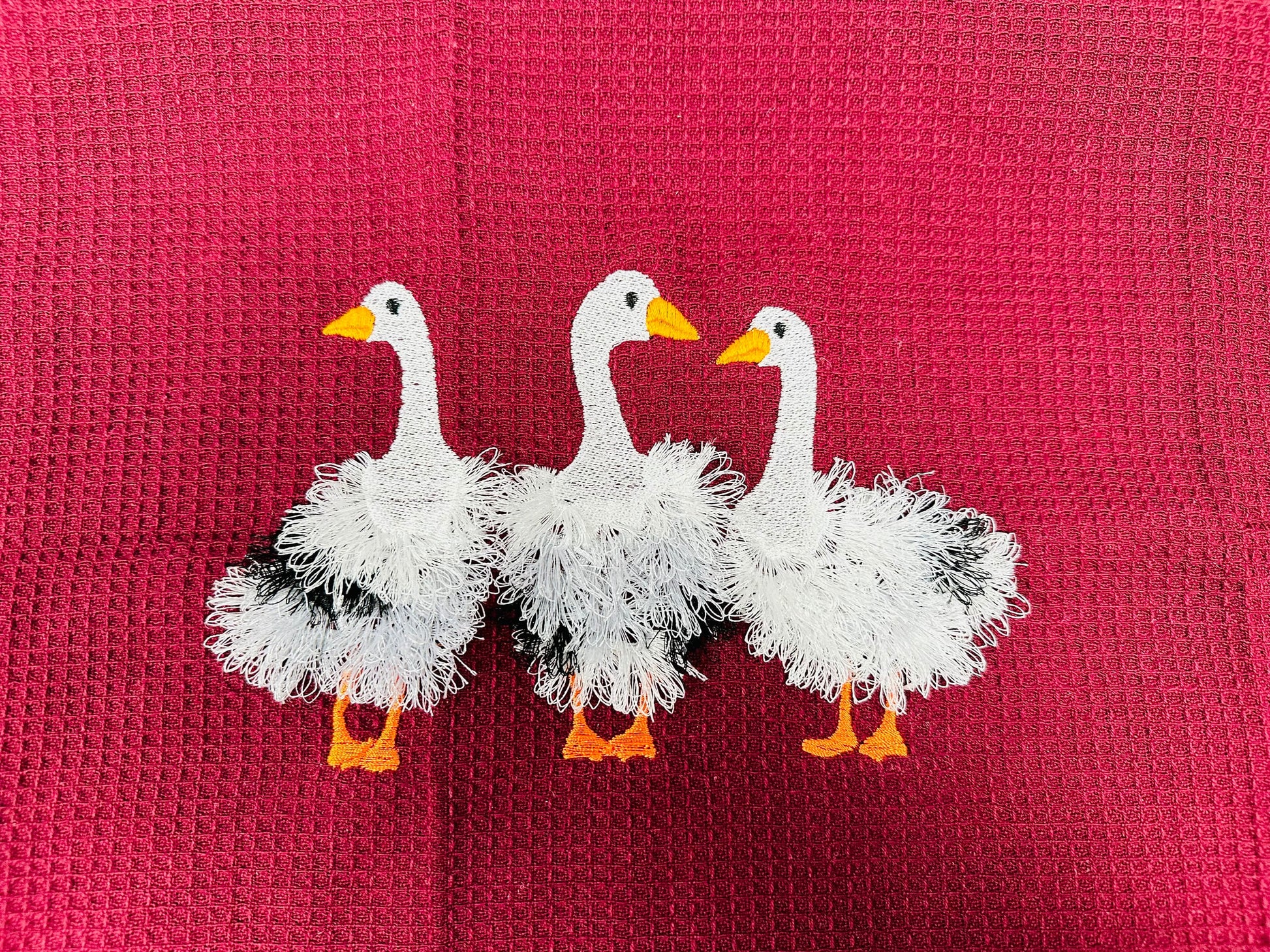 Fringed Fluffy Chenille Goose Trio Farm Bird Animal Machine Embroidery Designs Awesome Duck Bird Fringe