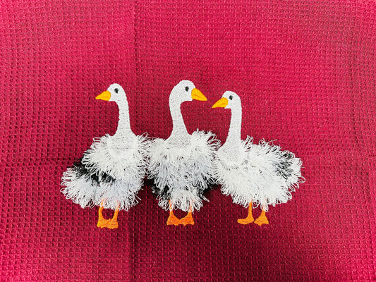 Fringed Fluffy Chenille Goose Trio Farm Bird Animal Machine Embroidery Designs Awesome Duck Bird Fringe