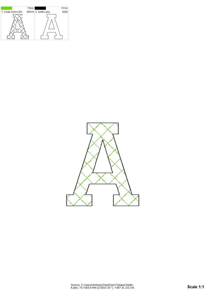 Quick light stitch Quilted FONT machine embroidery designs assorted sizes Quilt Alphabet letters and numbers boy name monogram, BX included