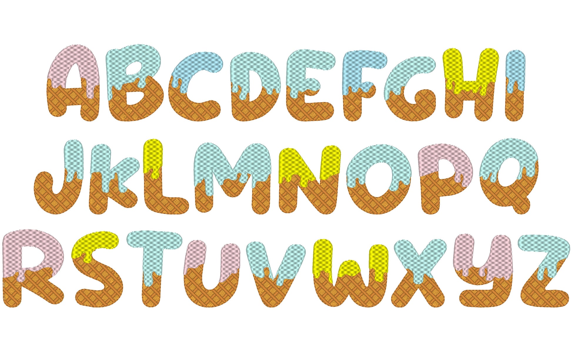 Decorative Melted Font SET waffle stitch alphabet letters DIY combine names monogram machine embroidery designs BX