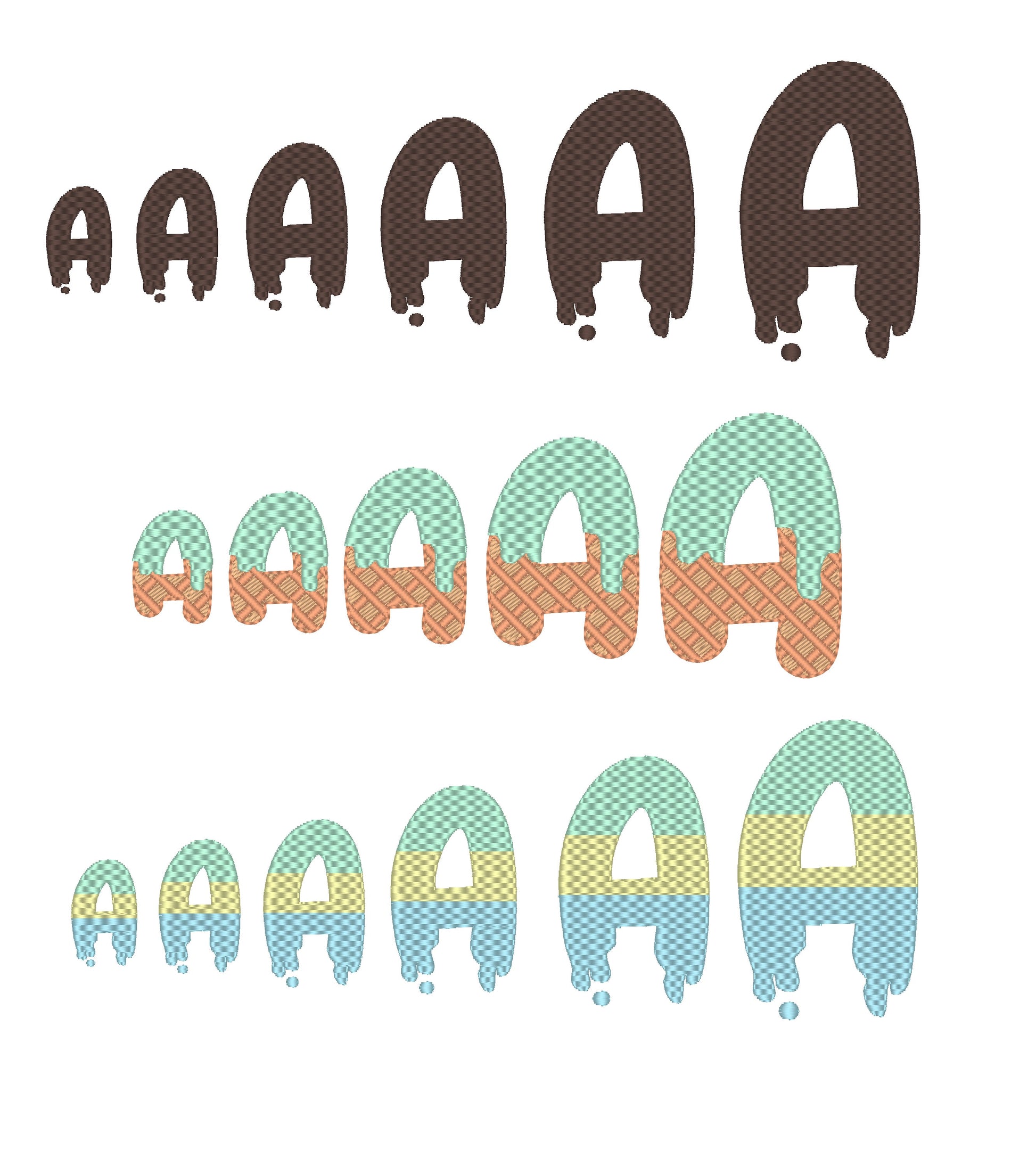 Decorative Melted Font SET waffle stitch alphabet letters DIY combine names monogram machine embroidery designs BX