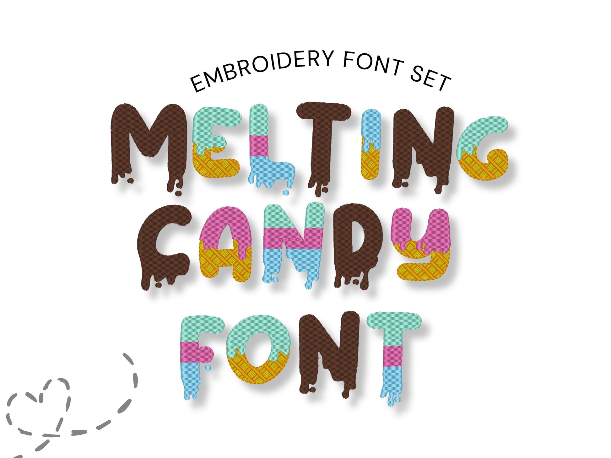 Decorative Melted Font SET waffle stitch alphabet letters DIY combine names monogram machine embroidery designs BX