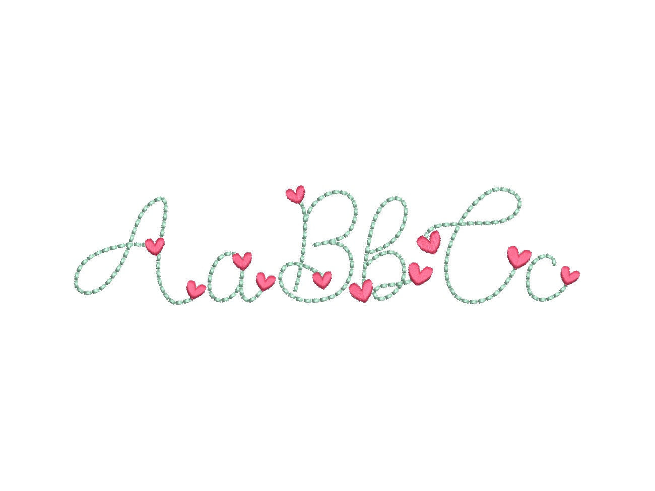 Heart Font puff bean stitch line Font machine embroidery designs assorted mini sizes handwritten script Valentine Font alphabet