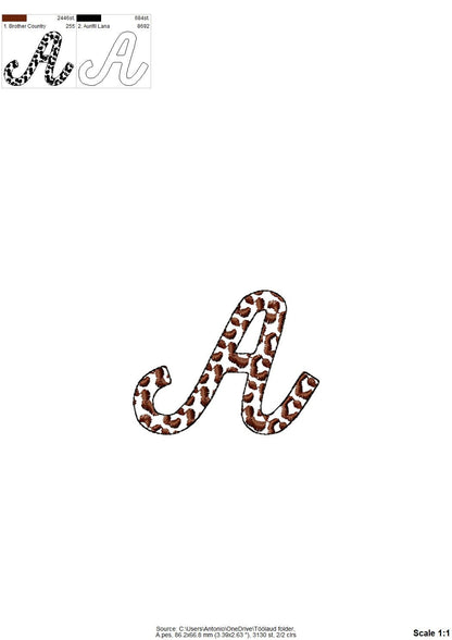 Leopard spots Font alphabet cursive letters and numbers wild animal print monogram machine embroidery designs