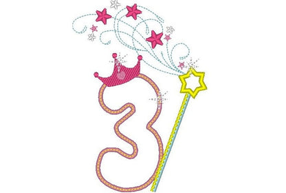 Cute Fairy Birthday Numbers 1-9 Applique Embroidery 6" 7" 5" | PES DST JEF | Artapli