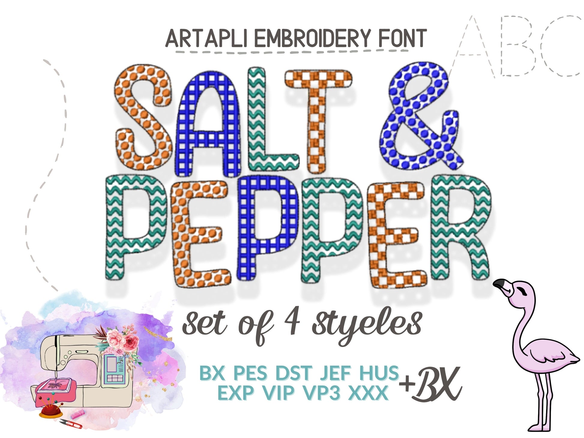 Decorative Embroidery Font set DIY names Dots Checks Waves Chess alphabet