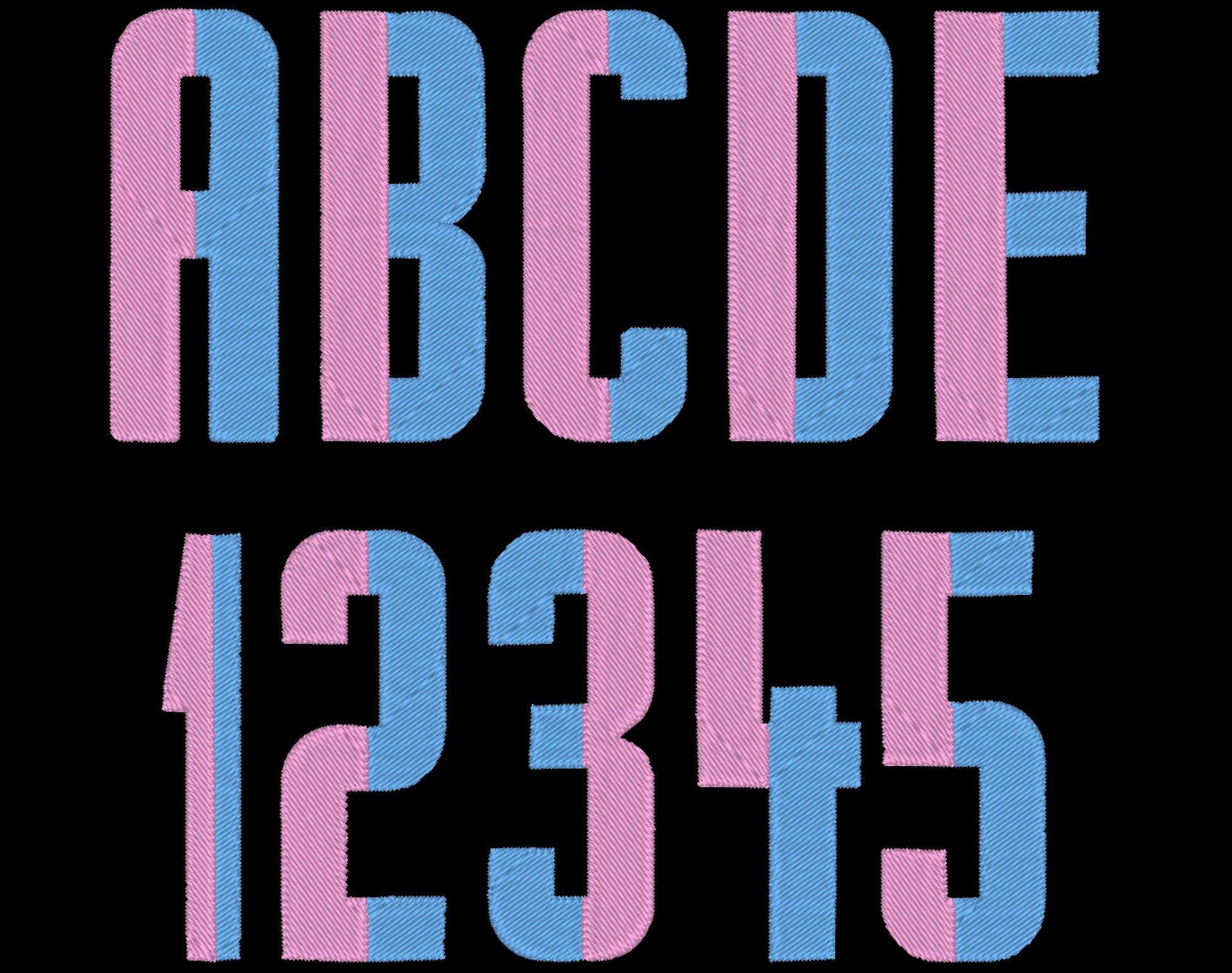 Duo font narrow split fill stitch 2 color Font Duo color Duotone alphabet machine embroidery design