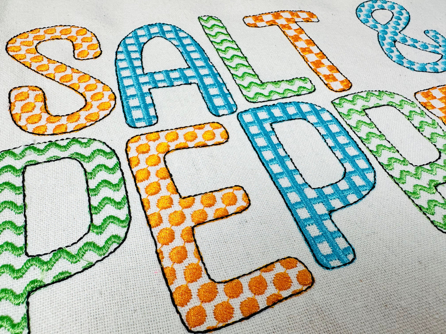 Decorative Embroidery Font set DIY names Dots Checks Waves Chess alphabet