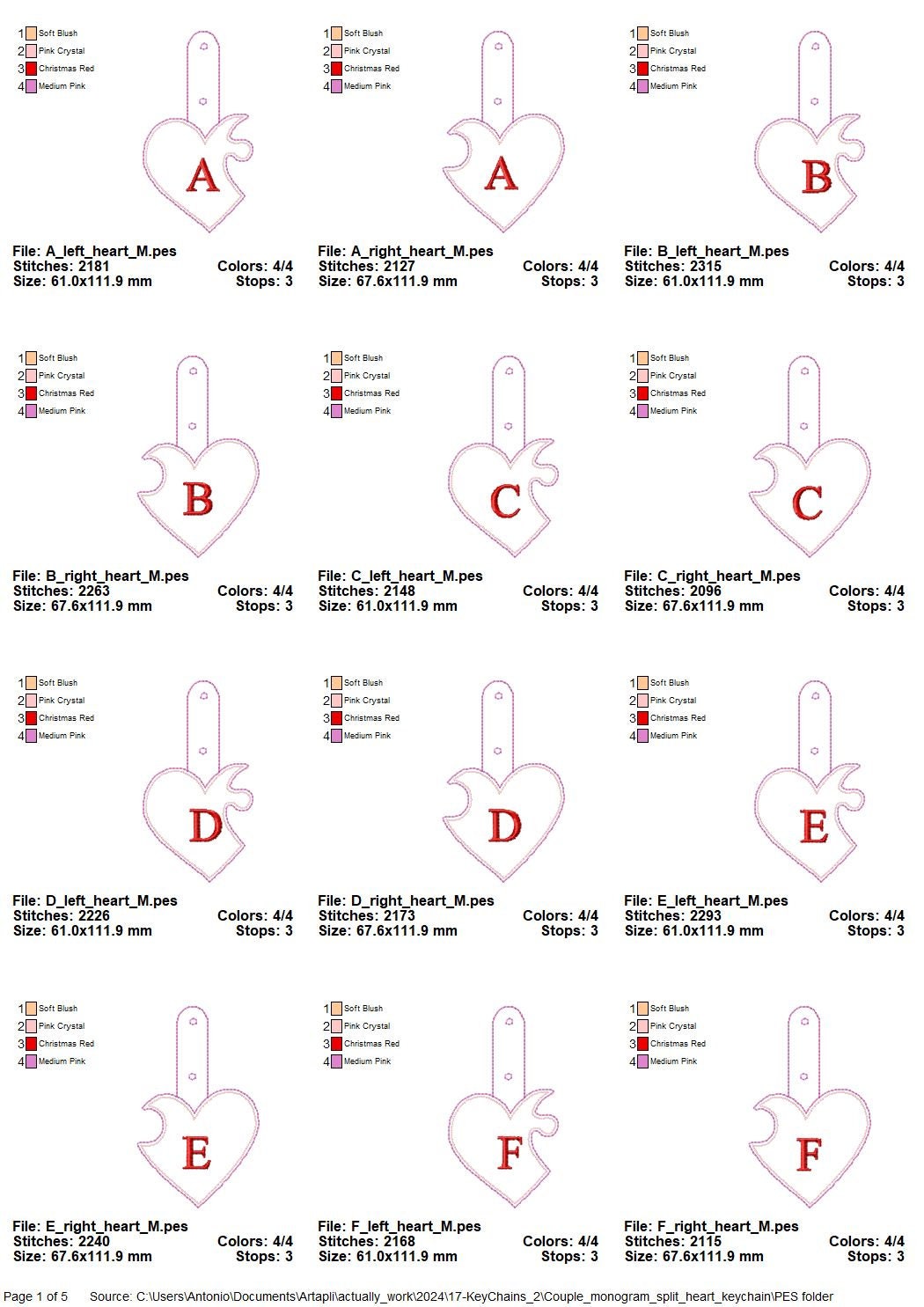 Couple Puzzle Heart Puffy puff 3d foam Split Heart Key fob snap tab monogram in the hoop ITH bag tag keychain machine embroidery designs
