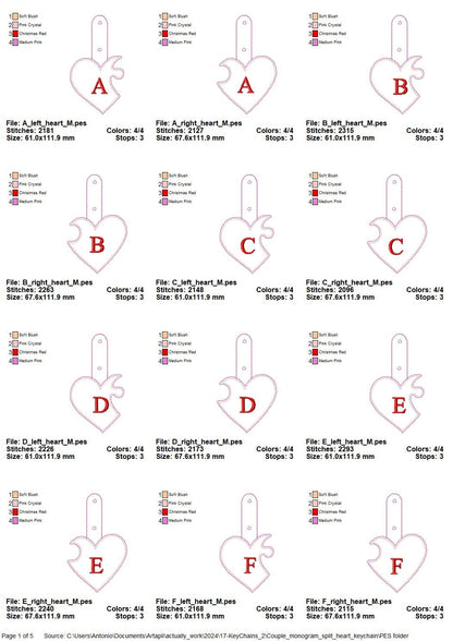 Couple Puzzle Heart Puffy puff 3d foam Split Heart Key fob snap tab monogram in the hoop ITH bag tag keychain machine embroidery designs