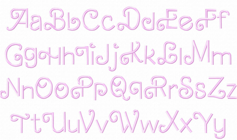 Retro Valentine Satin stitch Line FONT machine embroidery designs mini 0.6 up 3 in handwritten swirl curl alphabet