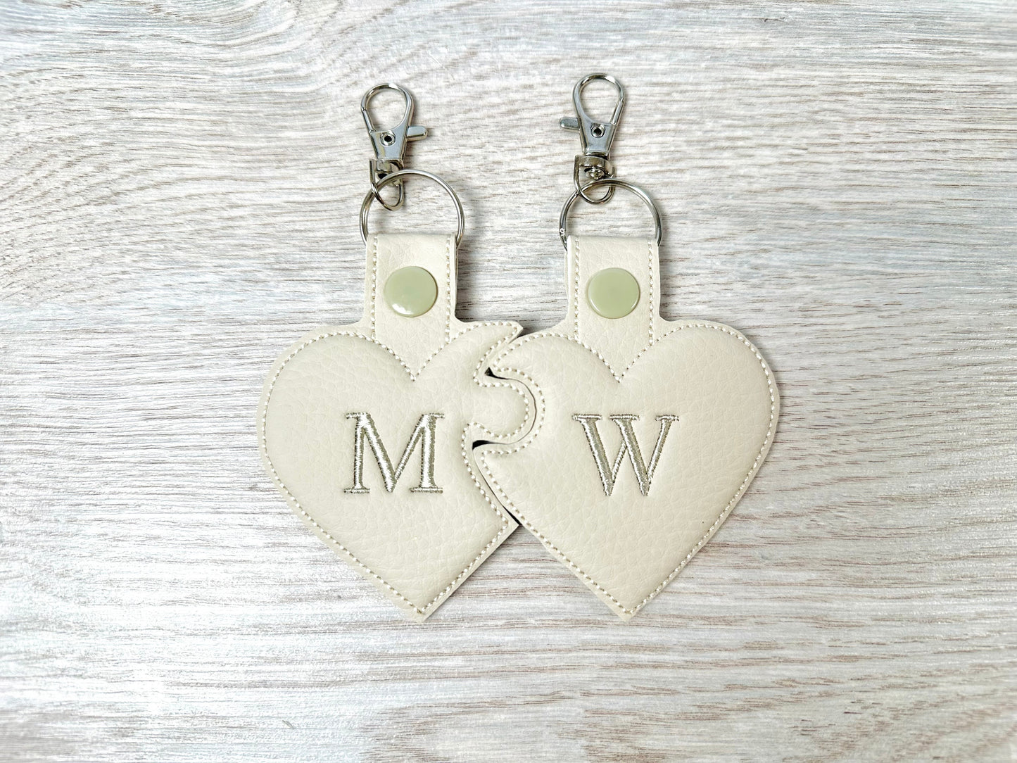 Couple Puzzle Heart Puffy puff 3d foam Split Heart Key fob snap tab monogram in the hoop ITH bag tag keychain machine embroidery designs