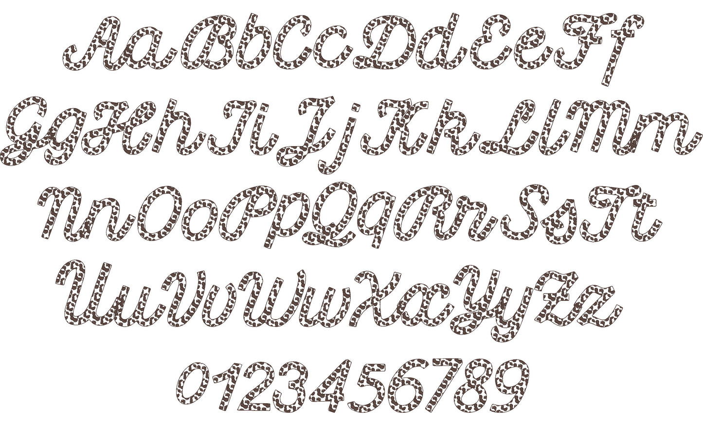 Leopard spots Font alphabet cursive letters and numbers wild animal print monogram machine embroidery designs