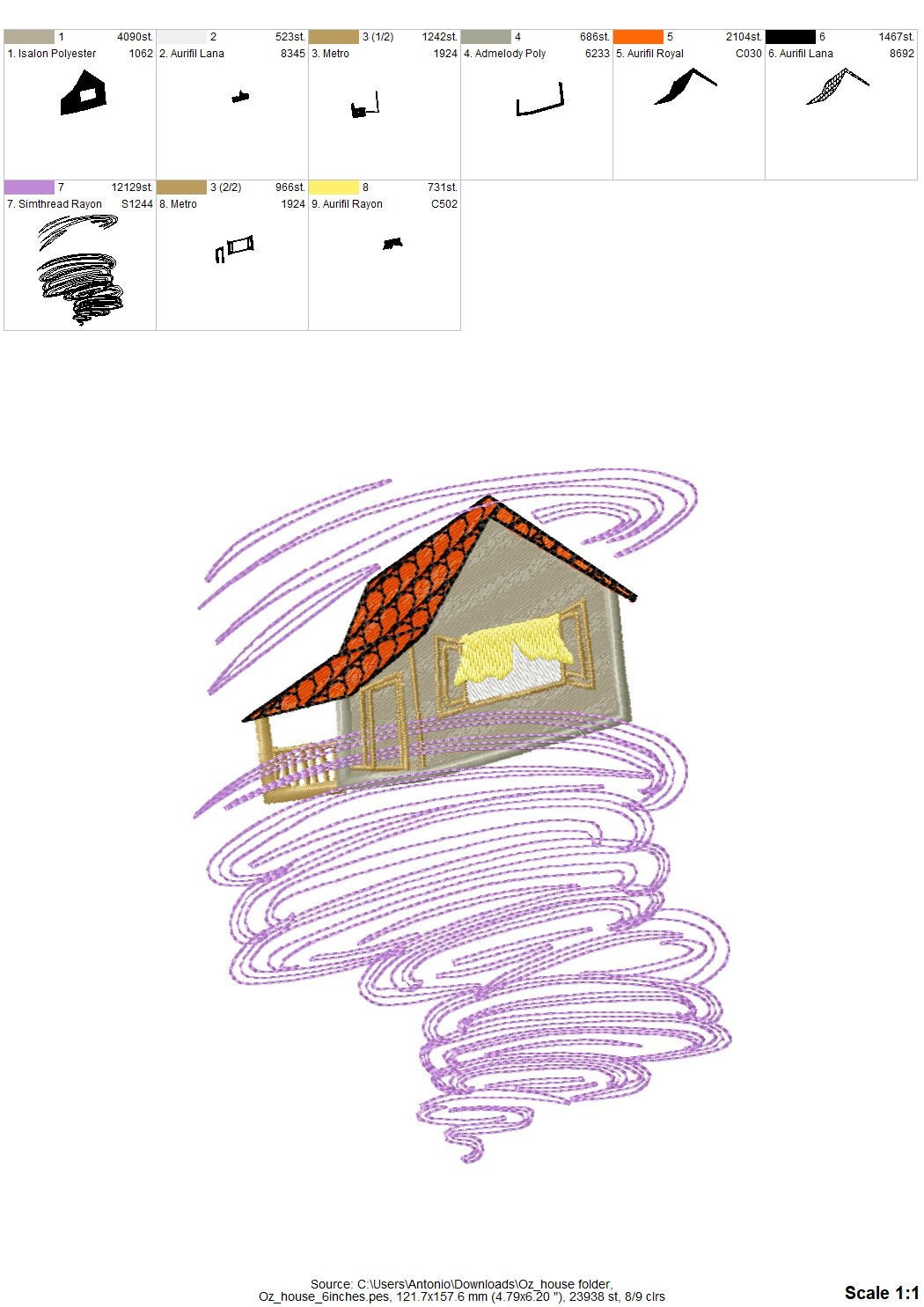 Dorothy house in tornado The Wonderful Wizard of Oz kids fairytale machine embroidery designs