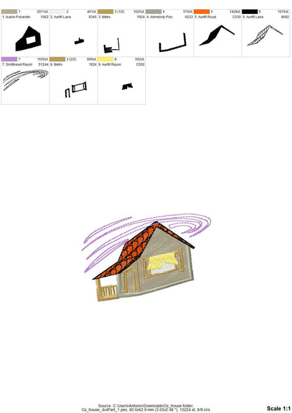 Dorothy house in tornado The Wonderful Wizard of Oz kids fairytale machine embroidery designs