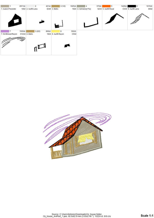 Dorothy house in tornado The Wonderful Wizard of Oz kids fairytale machine embroidery designs
