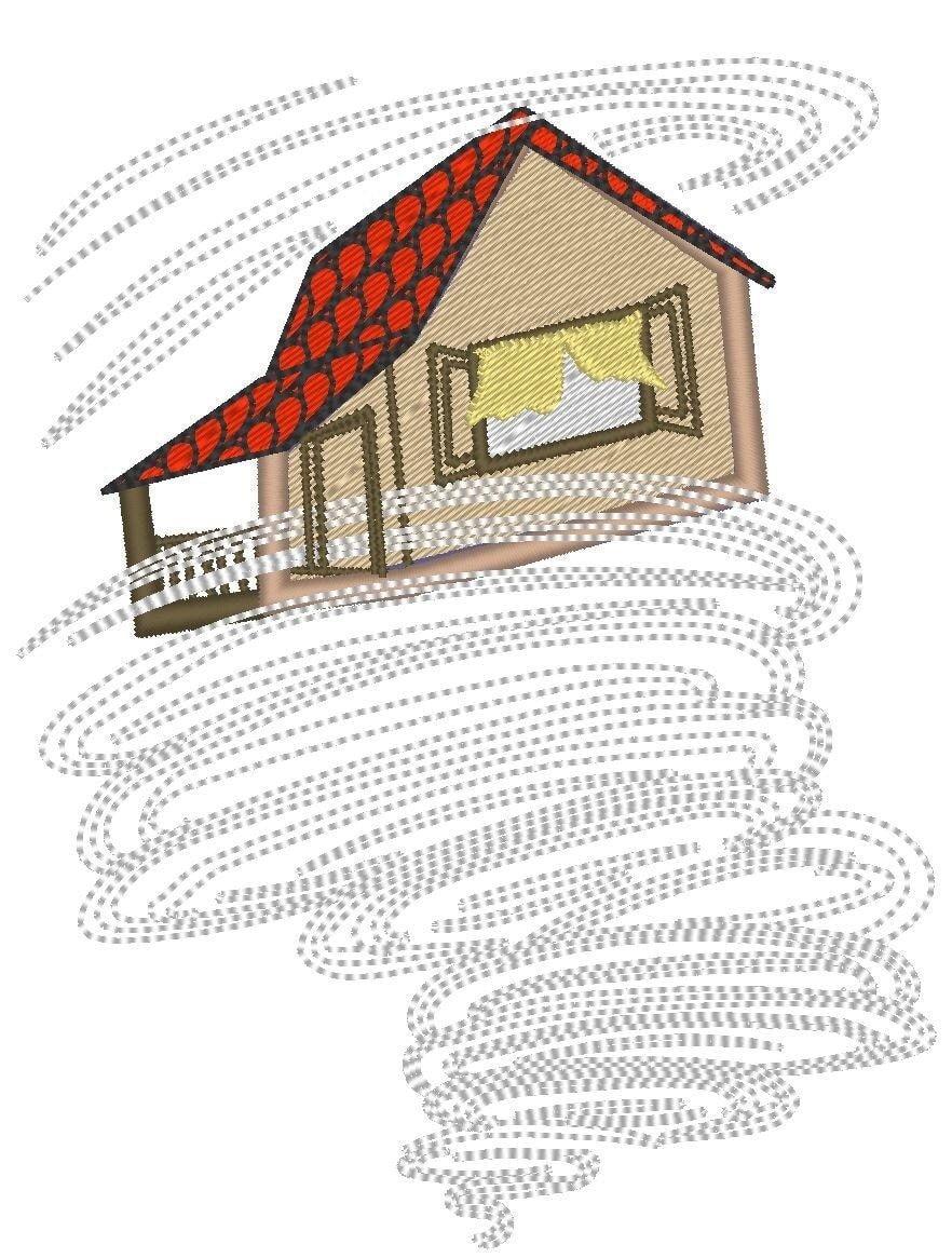 Dorothy house in tornado The Wonderful Wizard of Oz kids fairytale machine embroidery designs