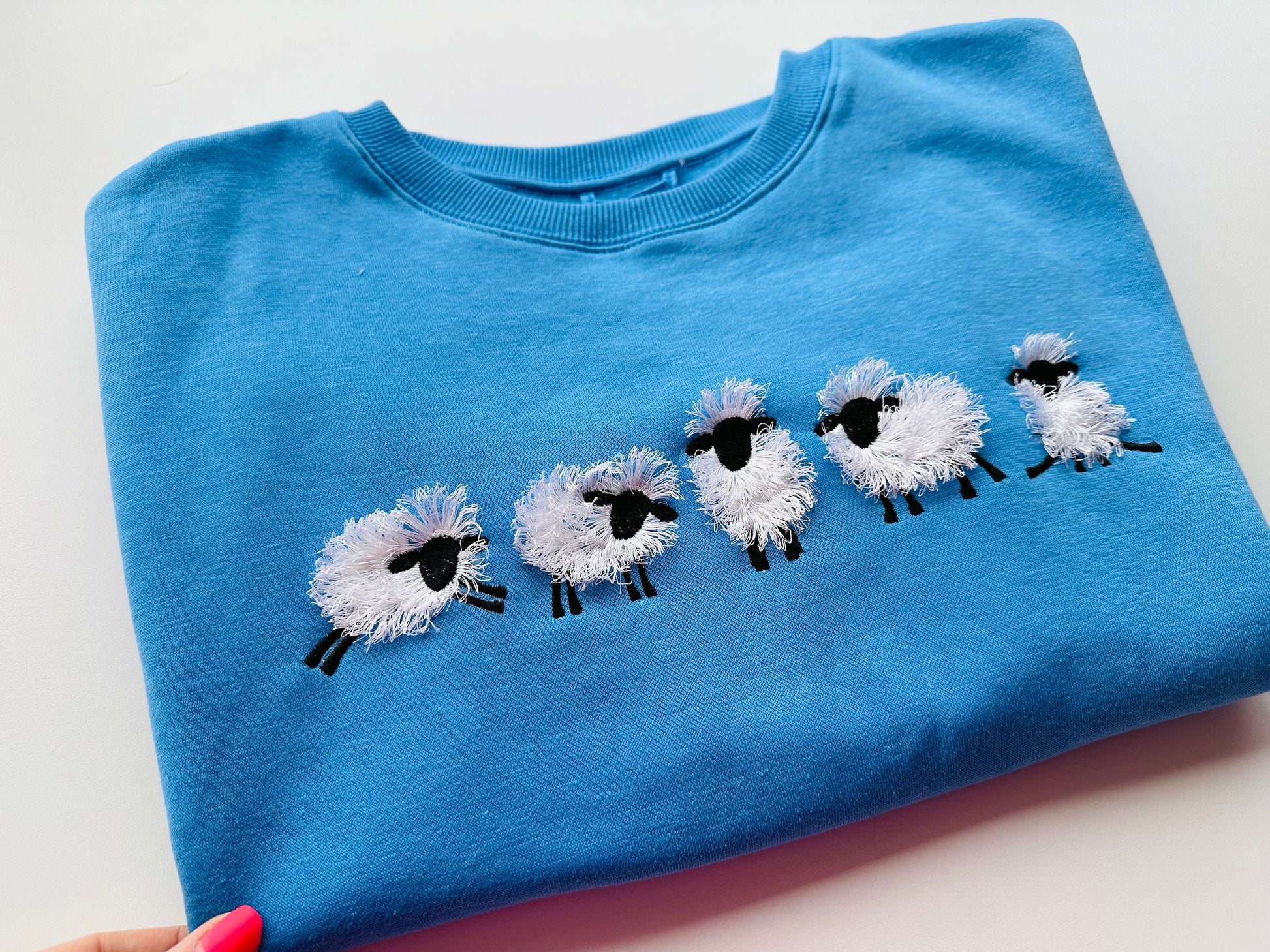 Fuzzy Sheep Lamb SET of 5 Types and 5 Sheep in Row Fringed Machine Embroidery Design