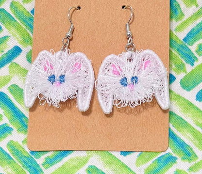 Cute Easter Bunny Earrings Fringed Fluffy Bunny Charm FSL Freestanding Lace Machine Embroidery Designs Kids Girls